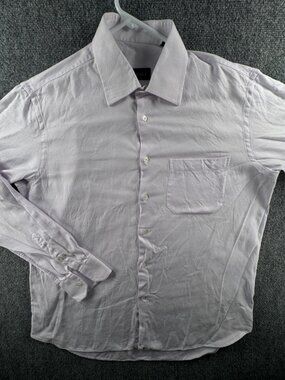 Canali Button Up Shirt Men Long Sleeve Cotton Size 17 Purple Italy Made Adult